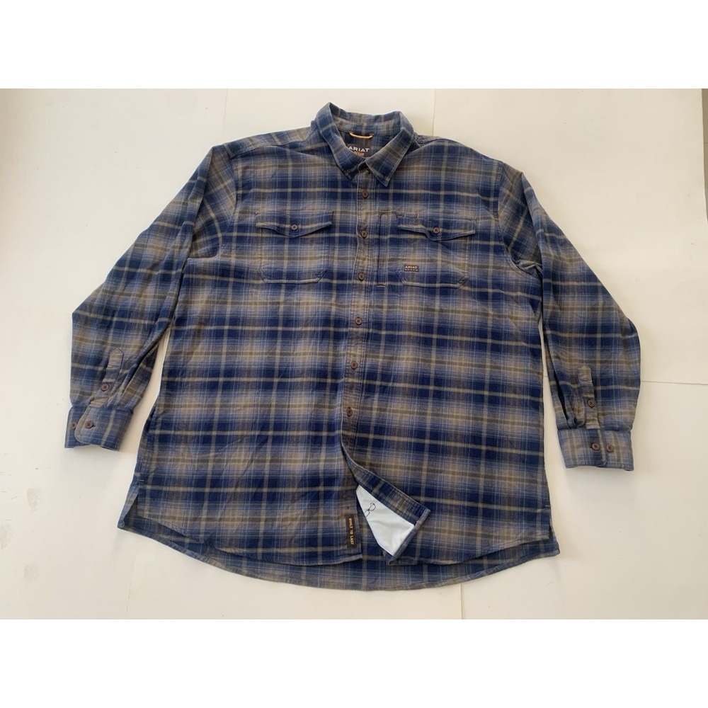 Ariat Rebar DuraStretch Flannel Shirt Men 3XL Blue Plaid Workwear P15614